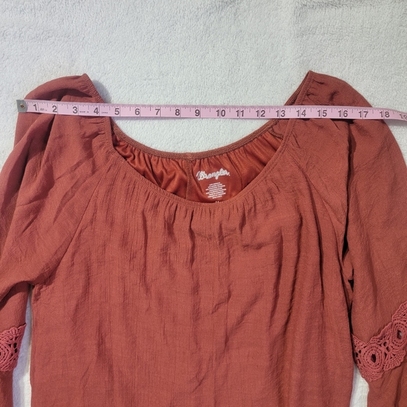 Wrangler Boho Flutter Sleeve Crochet Accent Dress Burnt Orange Rust Color Size M - Picture 10 of 12